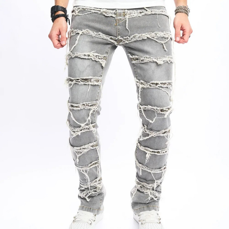 2023-as új férfi toldott hip-hop vékony, egyenes farmernadrág nadrág utcai viselet férfi pamut tömör motoros kocogó farmer nadrág