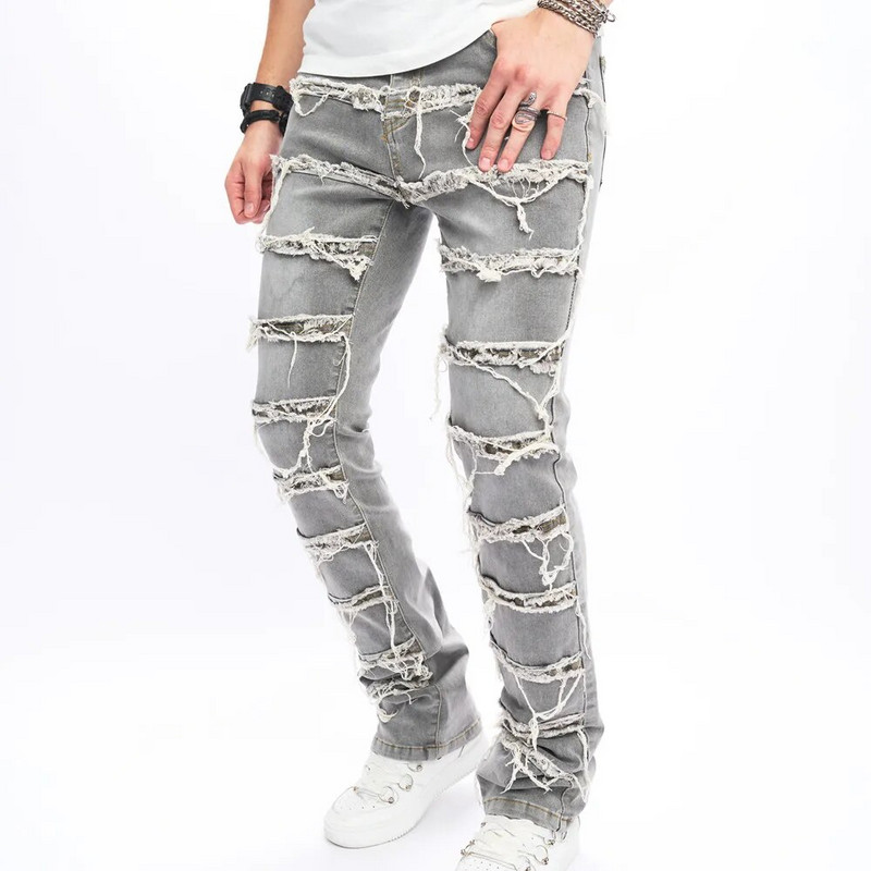 2023-as új férfi toldott hip-hop vékony, egyenes farmernadrág nadrág utcai viselet férfi pamut tömör motoros kocogó farmer nadrág