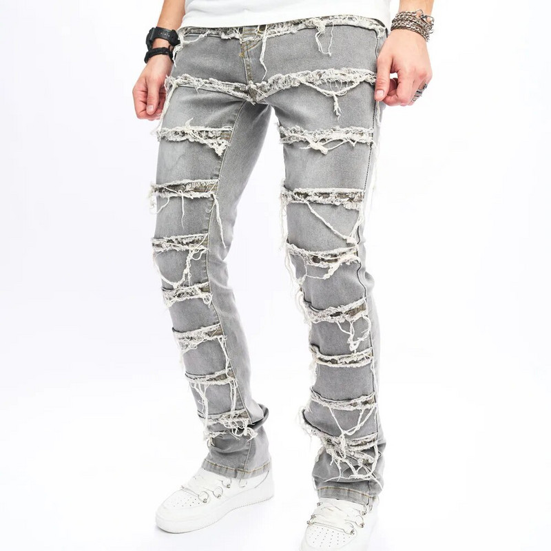 2023-as új férfi toldott hip-hop vékony, egyenes farmernadrág nadrág utcai viselet férfi pamut tömör motoros kocogó farmer nadrág