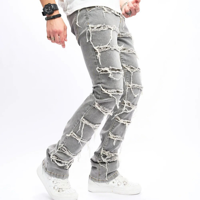 2023-as új férfi toldott hip-hop vékony, egyenes farmernadrág nadrág utcai viselet férfi pamut tömör motoros kocogó farmer nadrág