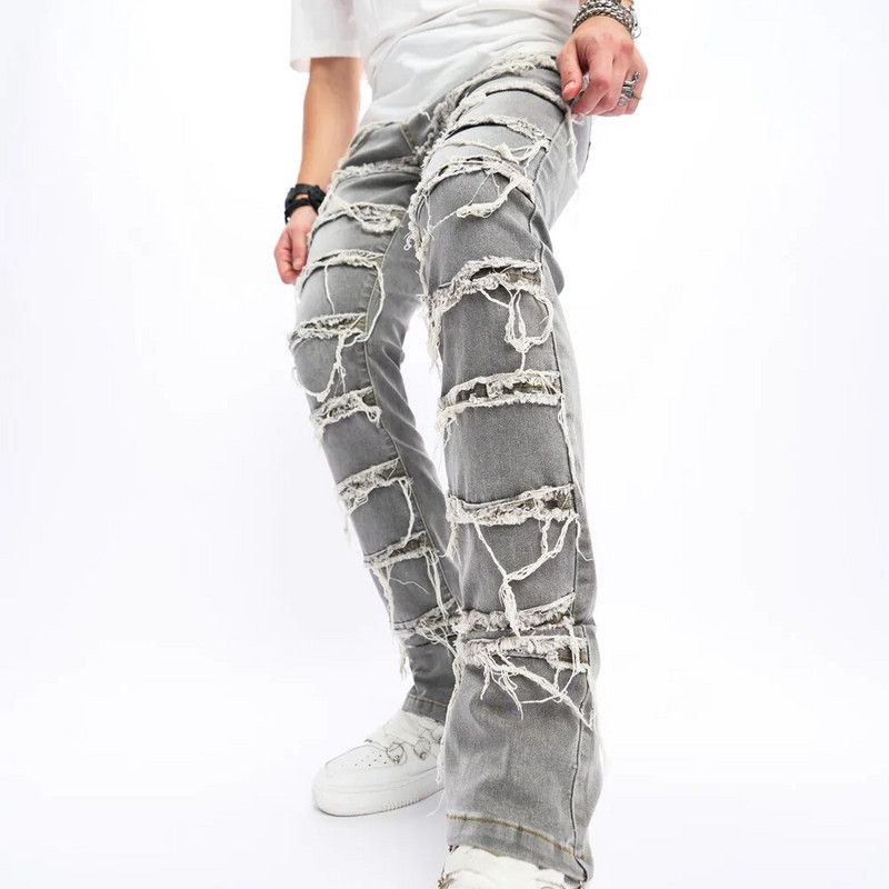 2023-as új férfi toldott hip-hop vékony, egyenes farmernadrág nadrág utcai viselet férfi pamut tömör motoros kocogó farmer nadrág