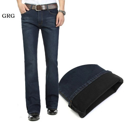 Nemokamas pristatymas 2022 m. Aukštos kokybės vyriškos žieminės sliekinės vilnos mėlynos spalvos džinsai Verslo laisvalaikio platėjančios kelnės vidurio juosmens aksominės kelnės