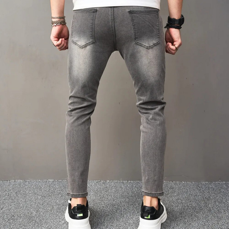 Jauni Vīriešu Hip Hop Ripped Patch Skinny Džinsi Bikses Stilīgas Vīriešu Holes Slim Pencil Džinsu Bikses