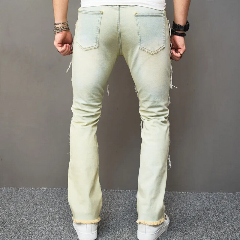 Jauns rudens stilīgs vīriešu plāksteris, vaļīgs džinss, bikses, ielu apģērbs, hiphops, vīriešu taisnas džinsa bikses
