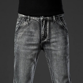 Smoke Grey Άνοιξη Φθινόπωρο Νέα Ανδρικά κανονικά Stretch Jeans Casual Straight Μόδα Vintage φαρδύ ανδρικό μάρκα τζιν παντελόνι