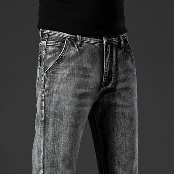 Smoke Grey Άνοιξη Φθινόπωρο Νέα Ανδρικά κανονικά Stretch Jeans Casual Straight Μόδα Vintage φαρδύ ανδρικό μάρκα τζιν παντελόνι