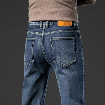 Smoke Grey Άνοιξη Φθινόπωρο Νέα Ανδρικά κανονικά Stretch Jeans Casual Straight Μόδα Vintage φαρδύ ανδρικό μάρκα τζιν παντελόνι