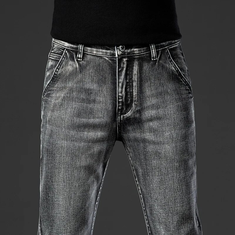 Suitsuhall kevadsügis uued meeste tavalised venivad teksad vabaaja sirge moe vintage kottis meeste brändi teksapüksid