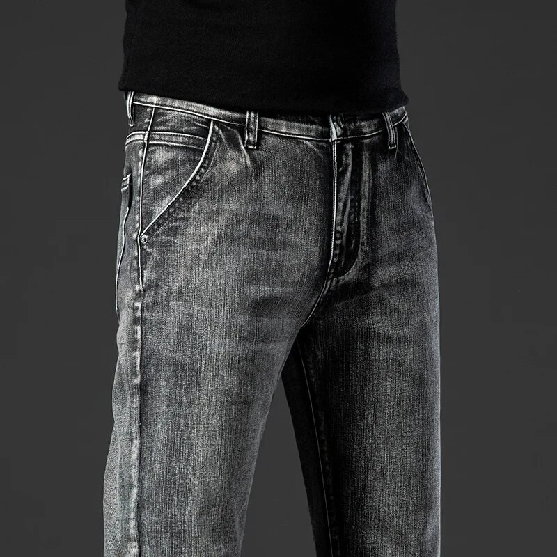 Suitsuhall kevadsügis uued meeste tavalised venivad teksad vabaaja sirge moe vintage kottis meeste brändi teksapüksid