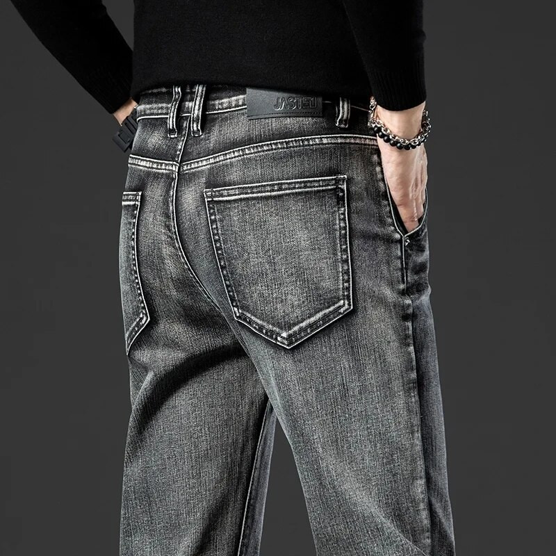 Suitsuhall kevadsügis uued meeste tavalised venivad teksad vabaaja sirge moe vintage kottis meeste brändi teksapüksid