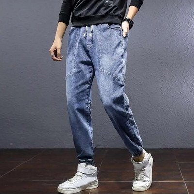 Есенни торбести мъжки карго панталони Модни дънки с шнурове Harajuku Панталони Jogger Панталони с еластична талия Мъжки панталони hombre