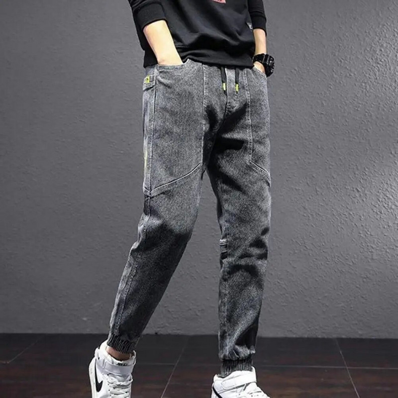 Rudeninės kuprinės vyriškos kelnės, mados, raidės, raišteliai Džinsai Harajuku kelnės „Jogger“ elastinės juosmens kelnės Vyriškos apatinės kelnės