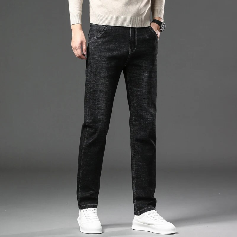 Vyriškos mados Kasdieniai džinsai Klasikiniai Verslo Tiesi Elastingi Džinsinės Kelnės Pavasario Rudens Verslo Malūnas Baltas Vyriškas