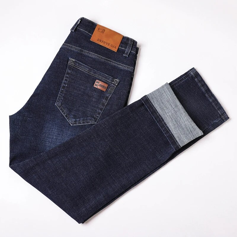 Vyriškos mados Kasdieniai džinsai Klasikiniai Verslo Tiesi Elastingi Džinsinės Kelnės Pavasario Rudens Verslo Malūnas Baltas Vyriškas
