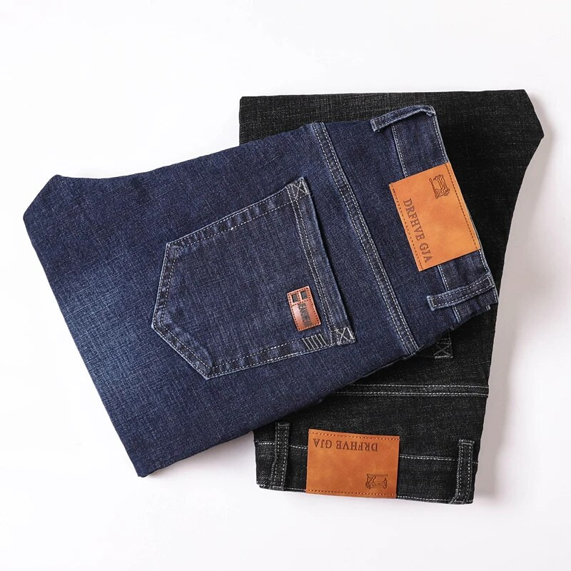 Vyriškos mados Kasdieniai džinsai Klasikiniai Verslo Tiesi Elastingi Džinsinės Kelnės Pavasario Rudens Verslo Malūnas Baltas Vyriškas