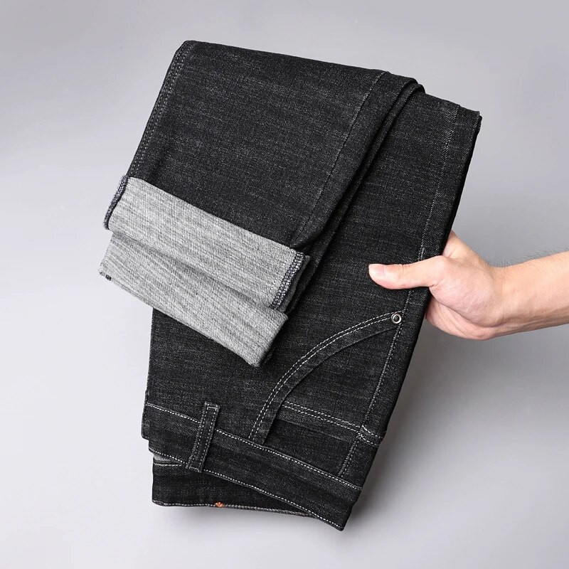 Vyriškos mados Kasdieniai džinsai Klasikiniai Verslo Tiesi Elastingi Džinsinės Kelnės Pavasario Rudens Verslo Malūnas Baltas Vyriškas