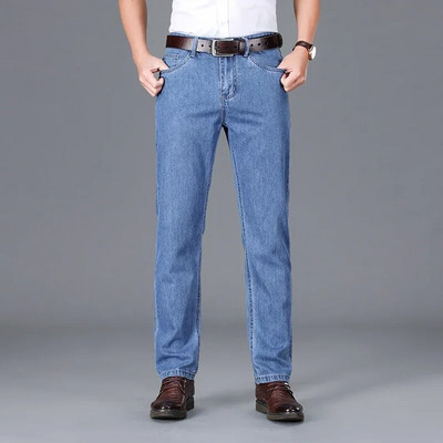 Augstas kvalitātes Džinsi Vīriešu Pavasaris Vasara 100% Kokvilna Klasika Biznesa Taisnas Džinsu Bikses Tumši Zilas Bikses Vīriešu Liels Izmērs 40 42
