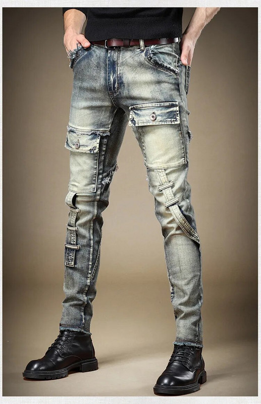 Mados Vyriškos kelnės Aukštos kokybės Kišenės Stretch Y2k Džinsai Vintažiniai Mėlynos Moto Džinsinės Kelnės Rudeninė Gatvės Apranga Vyriški Drabužiai Nauja