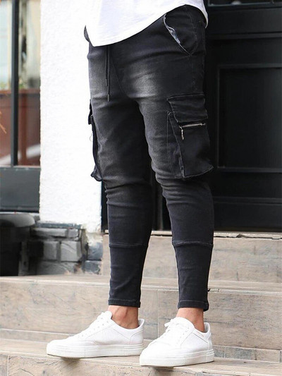 Pavasario ir rudens madingi džinsai S-3XL klasikiniai mėlyni ir juodi kombinezonai su įvairiomis kišenėmis, kasdieniai kasdieniai kokybiški vyriški džinsiniai gatvės drabužiai