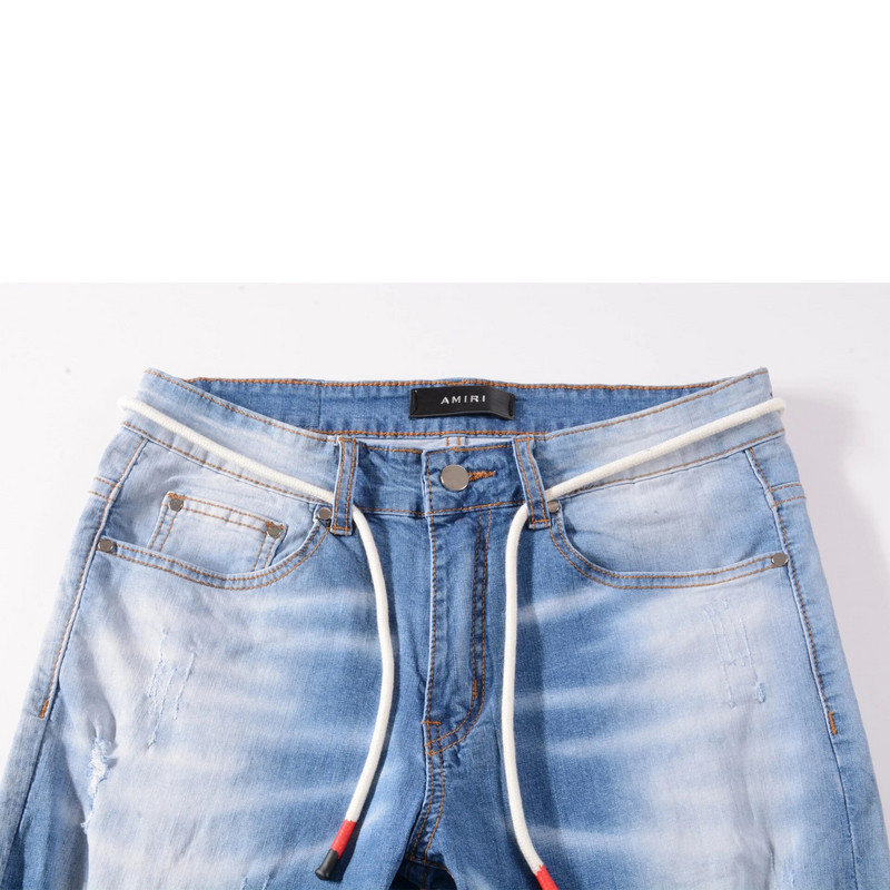 Pavasario ir rudens laisvalaikio vyriški džinsai, tamprios medvilnės, plonos plėšytos džinsinės kelnės, madingos Aukštos gatvės kokybės džinsai „Pantalones“ „Masculina“