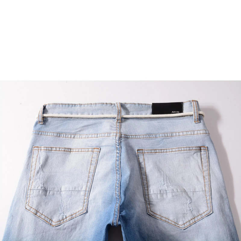 Pavasario ir rudens laisvalaikio vyriški džinsai, tamprios medvilnės, plonos plėšytos džinsinės kelnės, madingos Aukštos gatvės kokybės džinsai „Pantalones“ „Masculina“