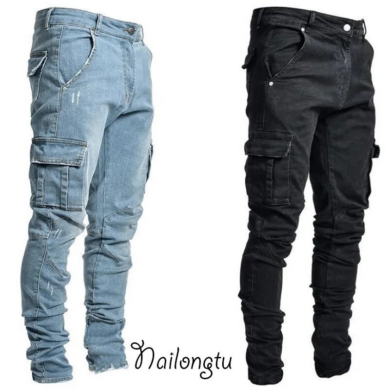 Fekete kék teherfarmer férfi nagy méretű S-4XL alkalmi katonai többzsebű farmer férfi ruhák 2023 új, kiváló minőség