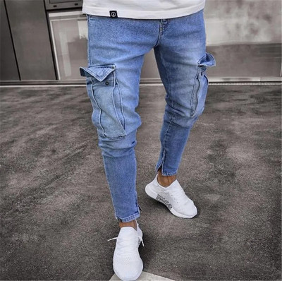 Ανδρικά Skinny Jeans Trend Τρύπα Γόνατο με φερμουάρ Τσέπη Τζιν Biker Τζιν Hip Hop Distressed Slim Elastic Jeans Πλυμένα ανδρικά ρούχα