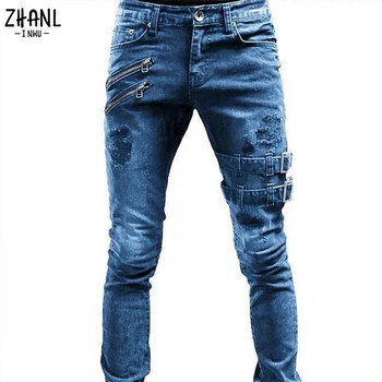 Ανδρικό ίσιο τζιν παντελόνι Άνοιξη Καλοκαίρι Boyfriend Jeans Streetwear Skinny Zips 3 χρώματα Cacual μακρύ τζιν παντελόνι