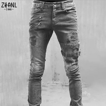 Ανδρικό ίσιο τζιν παντελόνι Άνοιξη Καλοκαίρι Boyfriend Jeans Streetwear Skinny Zips 3 χρώματα Cacual μακρύ τζιν παντελόνι