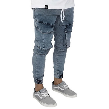 Ανδρικό τζιν υπερμεγέθη με τσέπες στο πλάι Τζιν παντελόνι New Fashion Men Slim Fit Ελαστική μέση Cargo Ανδρικό παντελόνι Moto Jeans για άνδρες