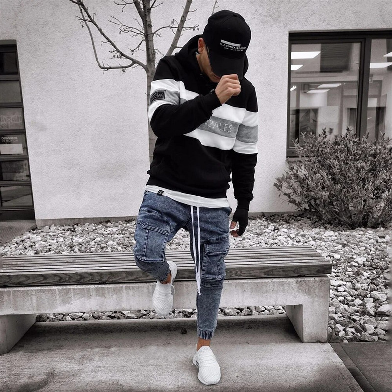 Vyriški negabaritiniai džinsai su šoninėmis kišenėmis Džinsinės kelnės Naujos mados vyriškos plonos elastinės juosmens Cargo Kelnės Moto džinsai vyrams