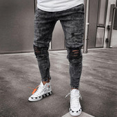 Vīriešu Retro Sniega Mazgāt Noskumuši Izstiepti Ripped Biker Džinsi Hip Hop Slim Fit Hole Punk Džinsu Bikses Pantalones Hombre Rāvējslēdzēji Skriešanas