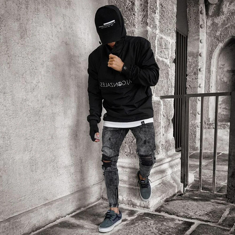 Vīriešu Retro Sniega Mazgāt Noskumuši Izstiepti Ripped Biker Džinsi Hip Hop Slim Fit Hole Punk Džinsu Bikses Pantalones Hombre Rāvējslēdzēji Skriešanas