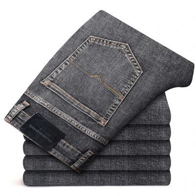 Liela izmēra 40 42 44 rudens vīriešu zili taisni brīvi džinsi biznesa ikdienas kokvilnas elastīgās džinsu bikses vīriešu zīmols