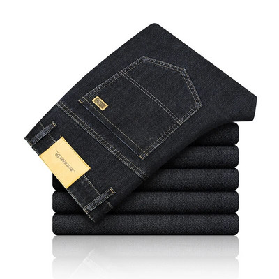 2024. gada pavasara un rudens, biezas, brīvas, taisnas caurules biznesa džinsi Vīriešu ikdienas biznesa bikses ar augstu jostasvietu