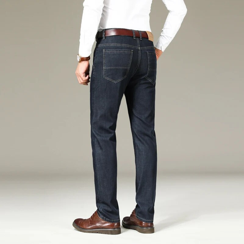 2024. gada pavasara un rudens, biezas, brīvas, taisnas caurules biznesa džinsi Vīriešu ikdienas biznesa bikses ar augstu jostasvietu
