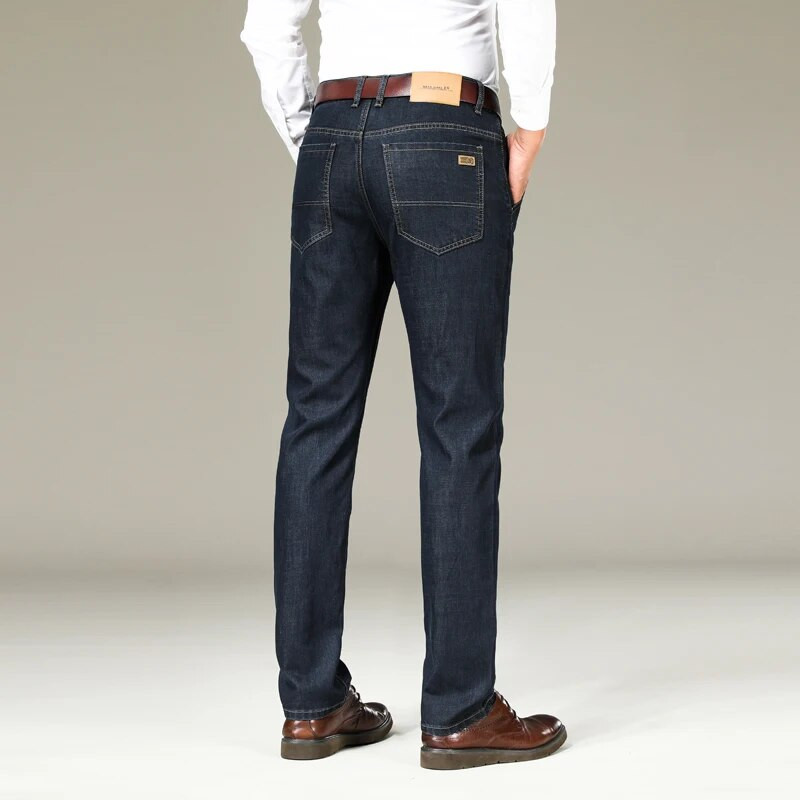 2024. gada pavasara un rudens, biezas, brīvas, taisnas caurules biznesa džinsi Vīriešu ikdienas biznesa bikses ar augstu jostasvietu
