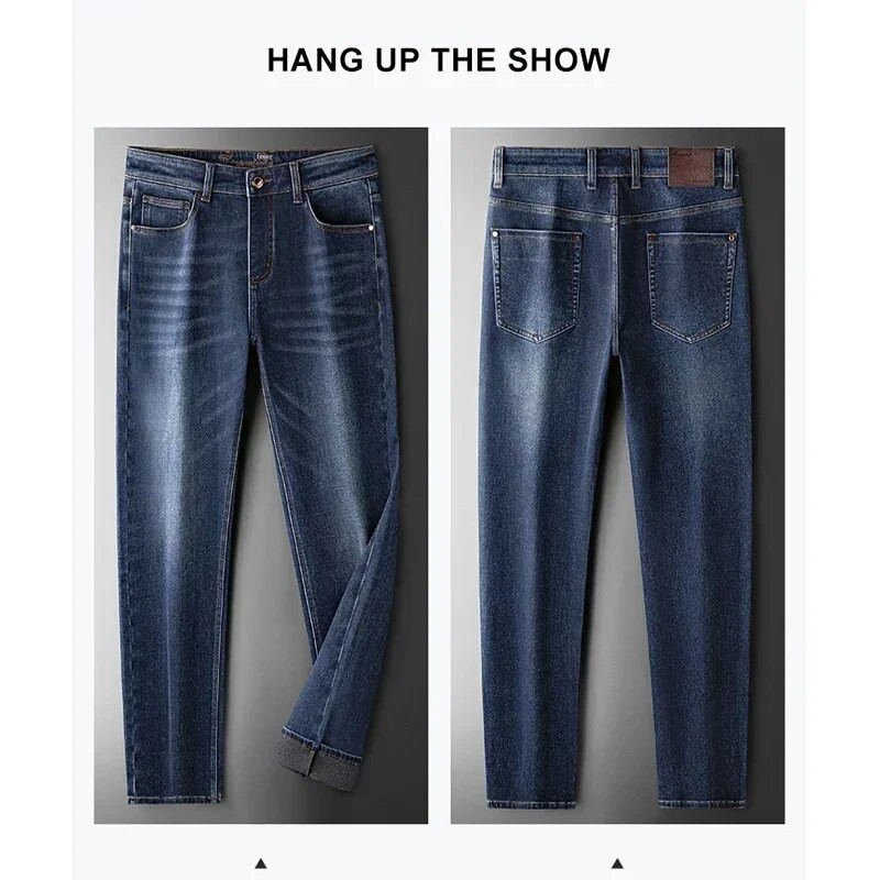 Márka Férfi Farmer Őszi és Téli Vastag Mosó Farmer Férfi Nadrág Új Üzleti Alkalmi Egyenes Pamut Demin Nadrág Férfi