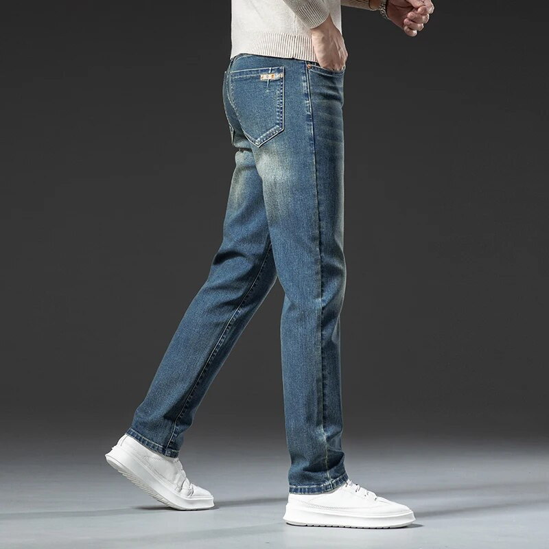 Sulee 2023. gada rudens un ziemas, jaunas, daudzpusīgas, retro stila vīriešu, taisnas, brīvas formas džinsi Modes korejiešu džinsa bikses