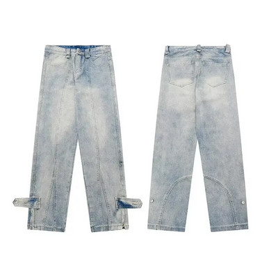 Új Divatos Férfi Farmer Cargo Nadrág Hip hop Streetwear Gördeszka Fashion Spliced Slit Full button Baggy Farmer Férfi 5086