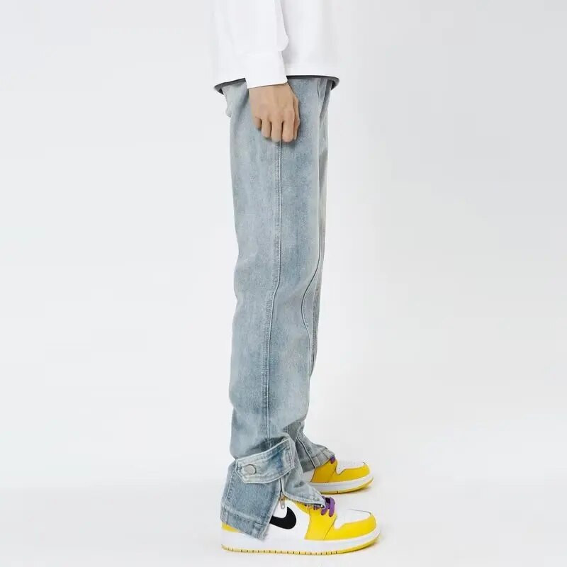 Új Divatos Férfi Farmer Cargo Nadrág Hip hop Streetwear Gördeszka Fashion Spliced Slit Full button Baggy Farmer Férfi 5086