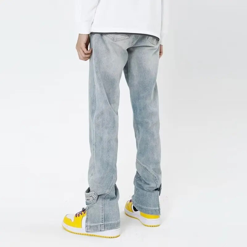 Új Divatos Férfi Farmer Cargo Nadrág Hip hop Streetwear Gördeszka Fashion Spliced Slit Full button Baggy Farmer Férfi 5086