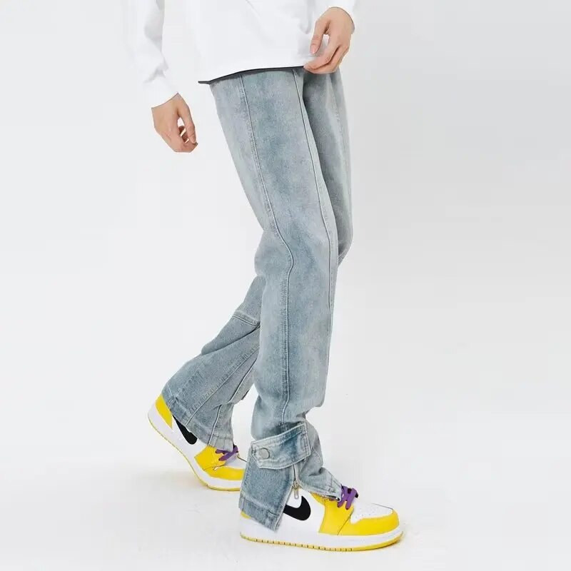 Új Divatos Férfi Farmer Cargo Nadrág Hip hop Streetwear Gördeszka Fashion Spliced Slit Full button Baggy Farmer Férfi 5086