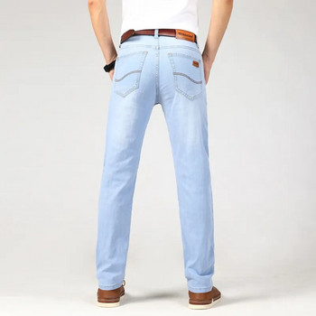 Επώνυμα Ανδρικά Λεπτά Τζιν Καλοκαίρι 2023 Νέο Στυλ Business Casual Slim Fit Παντελόνι με ελαστικό κλασικό στυλ Παντελόνι μπλε ουρανό Ανδρικό μέγεθος 40