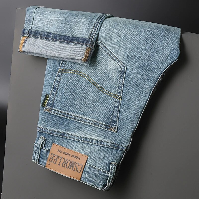 2023 m. naujojo pavasario rudens vyriški džinsai Vintažiniai mėlyni vienspalviai elastiniai klasikiniai džinsai Vyriški ploni madingi džinsiniai kelnės, vyriškos 28–40 m.