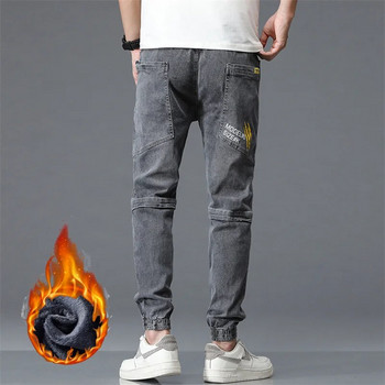 Ανδρικά χειμερινά Thermal Jeans Snow Ζεστά Stretch ίσια τζιν στενά πόδια Ανδρικό φλις βελούδινο τζιν μακρύ παντελόνι Cool fashion παντελόνι