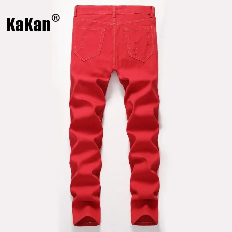 Kakan - Street Personality Embroidery Wing Hole férfi farmer, új piros fekete farmer férfi zsebdekoráció K02-8733