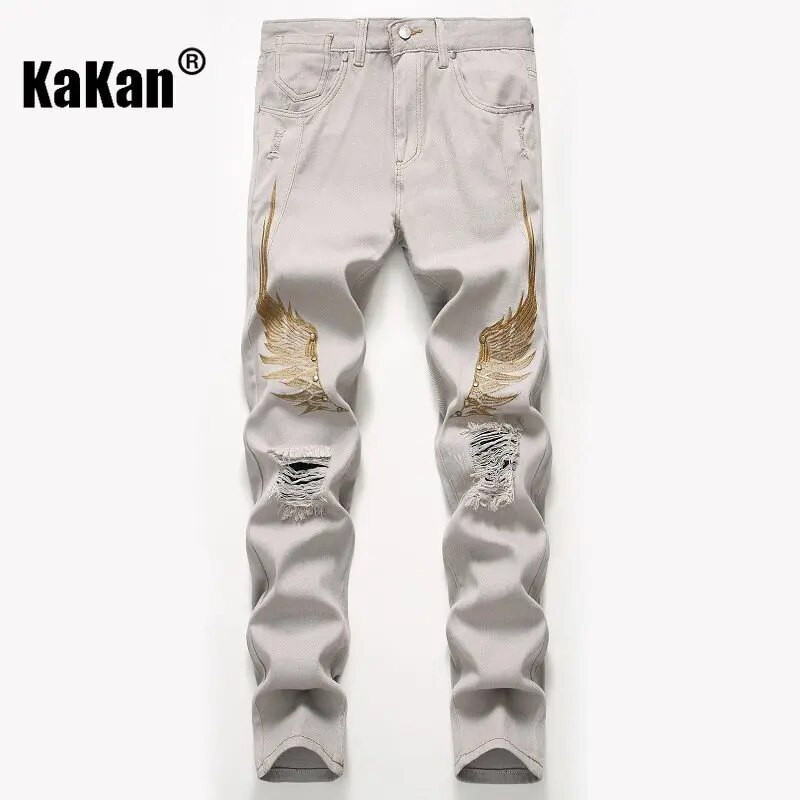 Kakan - Street Personality Embroidery Wing Hole férfi farmer, új piros fekete farmer férfi zsebdekoráció K02-8733