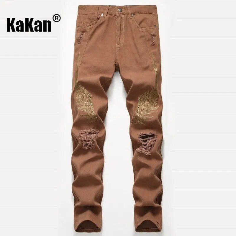 Kakan - Street Personality Embroidery Wing Hole férfi farmer, új piros fekete farmer férfi zsebdekoráció K02-8733