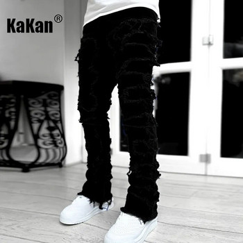 Kakan - Νέο ευρωπαϊκό και αμερικανικό Heavyweight Streetwise Stretch Patch Jeans για άνδρες, High Street Straight Fit Long Jeans16-3001